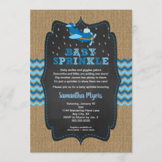 Burlap Flygplan Pojken baby sprinkar inbjudan