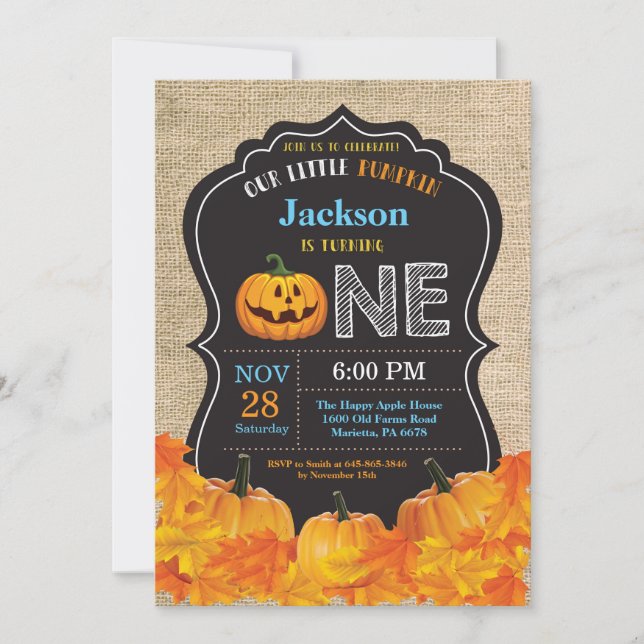 Burlap för blått för födelsedag för Halloween Inbjudningar (Framsida)