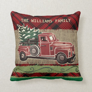 Burlap för Faux för pläd för julvintagelastbil Kudde