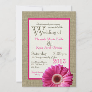 Burlap Fuchsia Gerbera Daisy Bröllop Inbjudningar