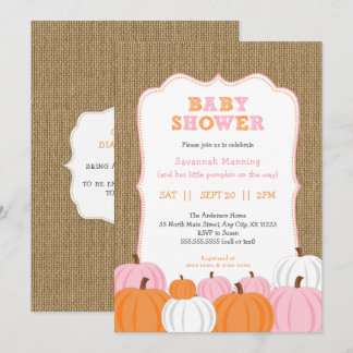 Burlap Girl Orange Pumpkin-babyduschinbjudan Inbjudningar