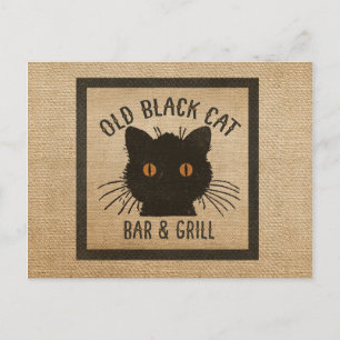 Burlap Gold Black CAt Pub och Grill Vykort