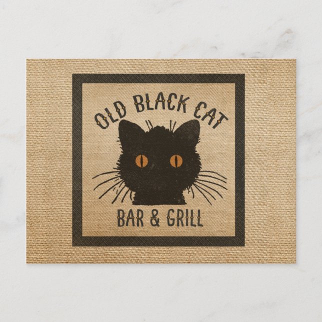 Burlap Gold Black CAt Pub och Grill Vykort (Framsida)