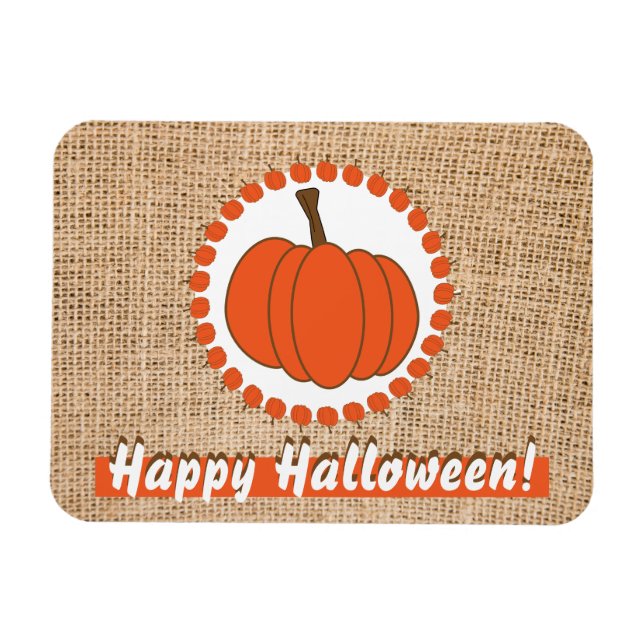 Burlap Halloween Pumpkin Magnet (Horisontell)