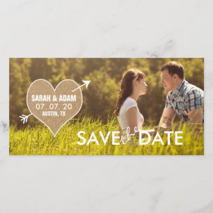 Burlap Heart Spara datumfotokortet Datumet