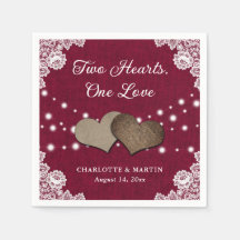 Burlap Hearts Snöre Rustic Burgundy Bröllop Napkin