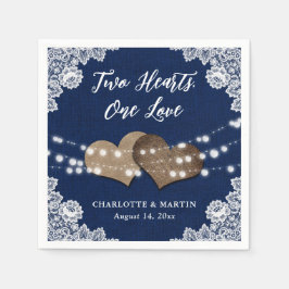 Burlap Hearts Snöre Rustic Navy Blue Bröllop Pappersservett