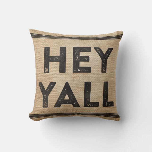Burlap Hej Yall dess södra sak Kudde (Framsida)