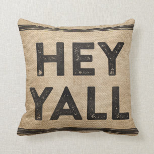 Burlap Hej Yall dess södra sak Kudde