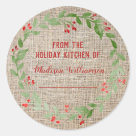 Burlap Holiday Kitchen Konservering | Hemlagat syl Runt Klistermärke