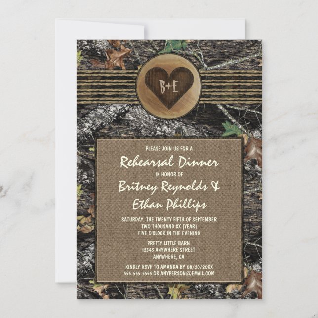 Burlap + Hunting Camo Rehearsal Dinner-inbjudan Inbjudningar (Framsida)