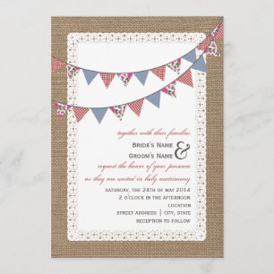 Burlap Inspikad Gingham & Blommigt Bunting Bröllop Inbjudningar