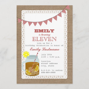Burlap Inspikad Sweet Tea Birthday Inbjudningar