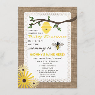 Burlap Inspired Baby Shower för honungsbin Inbjudningar