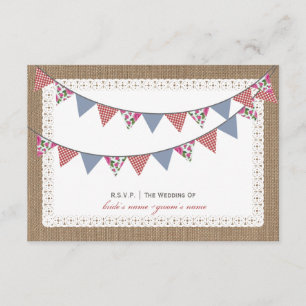 Burlap Inspired Blommigt & Gingham Bunting OSA Kort