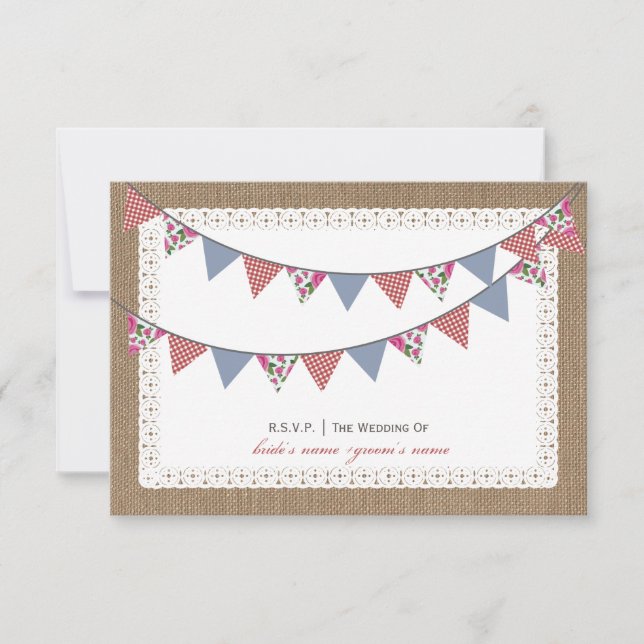 Burlap Inspired Blommigt & Gingham Bunting OSA Kort (Framsida)