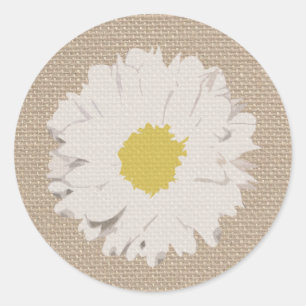 Burlap Inspired Daisy Sticker Runt Klistermärke