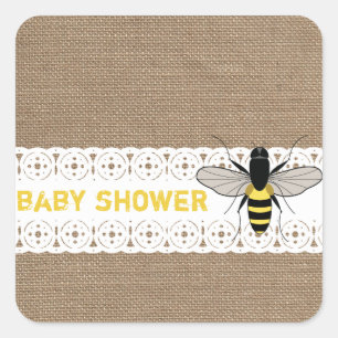 Burlap Inspired honey Bee Baby Sticker Fyrkantigt Klistermärke