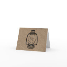 Burlap Inspired Monogram Oil Lantern Notecards