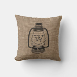Burlap Inspired Oil Lantern Monogram Pillow Kudde
