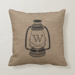 Burlap Inspired Oil Lantern Monogram Pillow Kudde