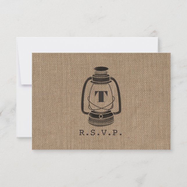 Burlap Inspired Oil Lantern Monogram R.S.V.P. OSA Kort (Framsida)