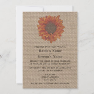Burlap Inspired Orange Solros Bröllopsinbjudan Inbjudningar