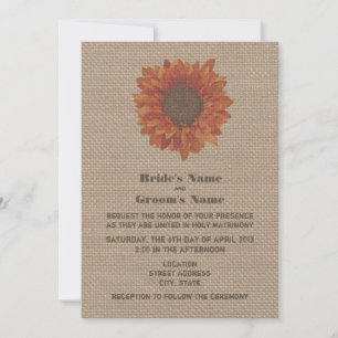 Burlap Inspired Orange Solros Bröllopsinbjudan Inbjudningar