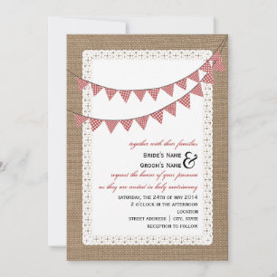 Burlap Inspired Red Gingham Bunting Bröllop Inbjudningar