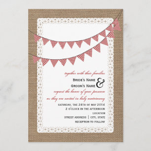 Burlap Inspired Red Gingham Bunting Bröllop Inbjudningar