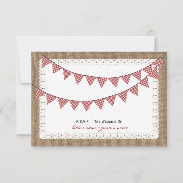 Burlap Inspired Red Gingham Bunting OSA Kort (Framsida)