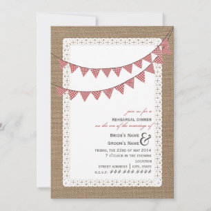Burlap Inspired Red Gingham Bunting Rehearsal Inbjudningar