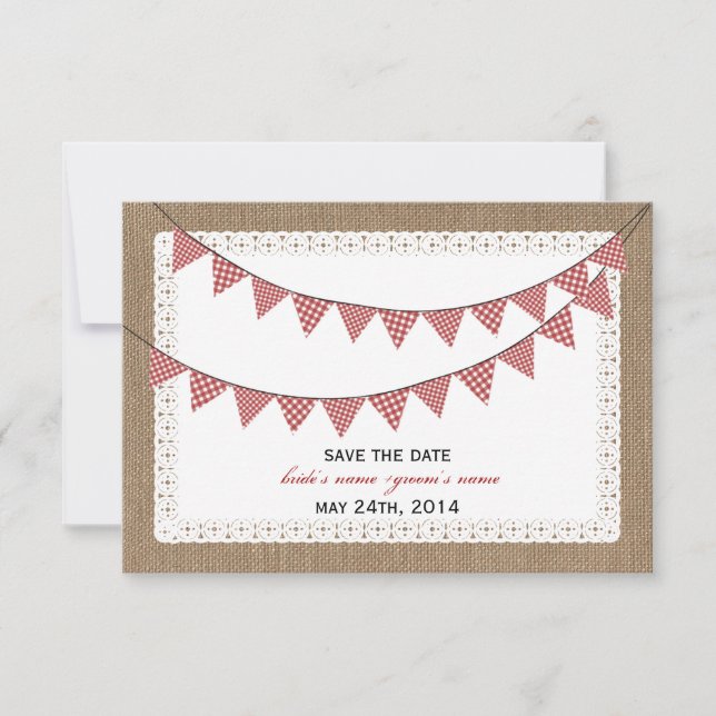 Burlap Inspired Red Gingham Bunting Spara Date Spara Datumet (Framsida)
