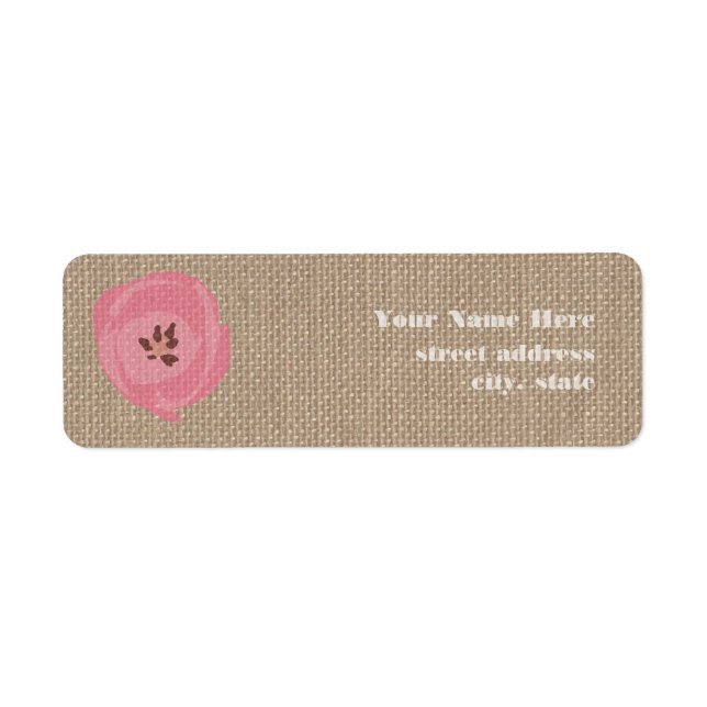 Burlap Inspired Rosa Tulip-Adressetiketter Returadress Etikett (Framsidan)