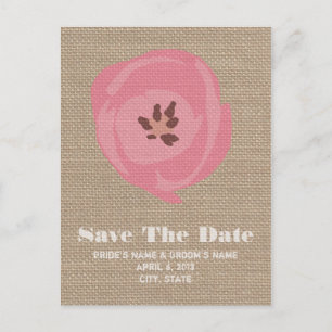 Burlap Inspired Rosa Tulip Bröllop spara datum Meddelande Vykort