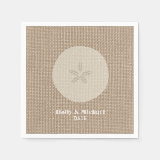 Burlap Inspired Sand Dollar Bröllop Napkins Pappersservett (Framsidan)
