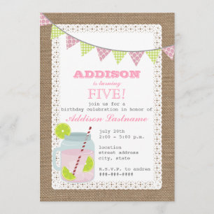 Burlap inspirerad rosa lemonade- & inbjudningar