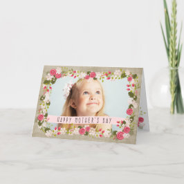 Burlap-kort för foto-Blommigt i Lycklig Mors dag Kort