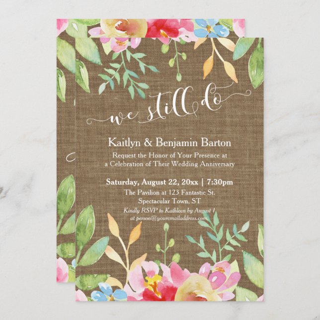 Burlap Lace Ljus Sladdar Vi gör fortfarande årsdag Inbjudningar (Fram/baksida)