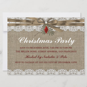Burlap & Lace Vintage Julfest Inbjudan