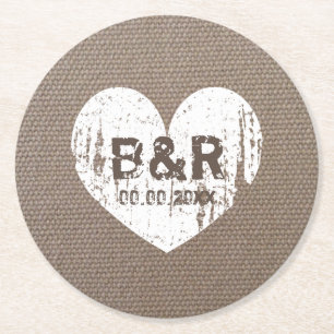 Burlap land chic monogram underlägg för bröllop papper rund