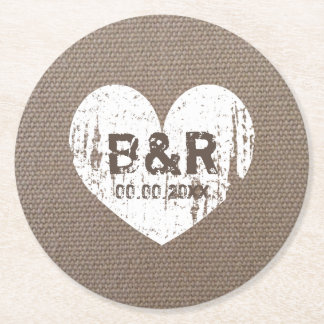 Burlap land chic monogram underlägg för bröllop papper rund