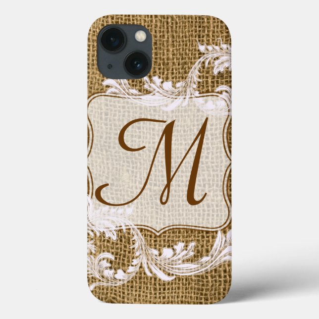 Burlap Land Snöre Appli Girly Monogram IPAD-fall (Baksida)