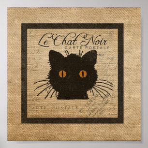 Burlap Le Chatta Noir Fransk Black Cat Poster