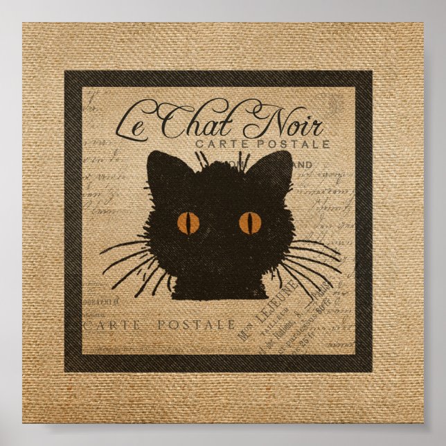 Burlap Le Chatta Noir Fransk Black Cat Poster (Framsidan)