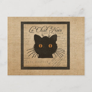 Burlap Le Chatta Noir Fransk Black Cat Vykort