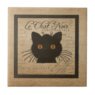 Burlap Le Prata Noir fransk den svart katten Kakelplatta