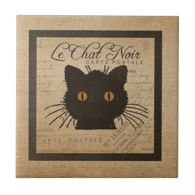 Burlap Le Prata Noir fransk den svart katten Kakelplatta (Framsidan)