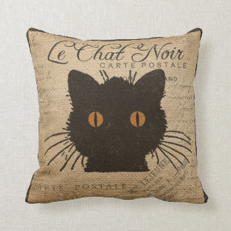 Burlap Le Prata Noir fransk den svart katten Kudde