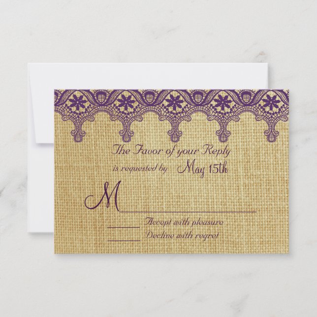Burlap Lila Damask Snöre Bröllop OSA Card (Framsida)